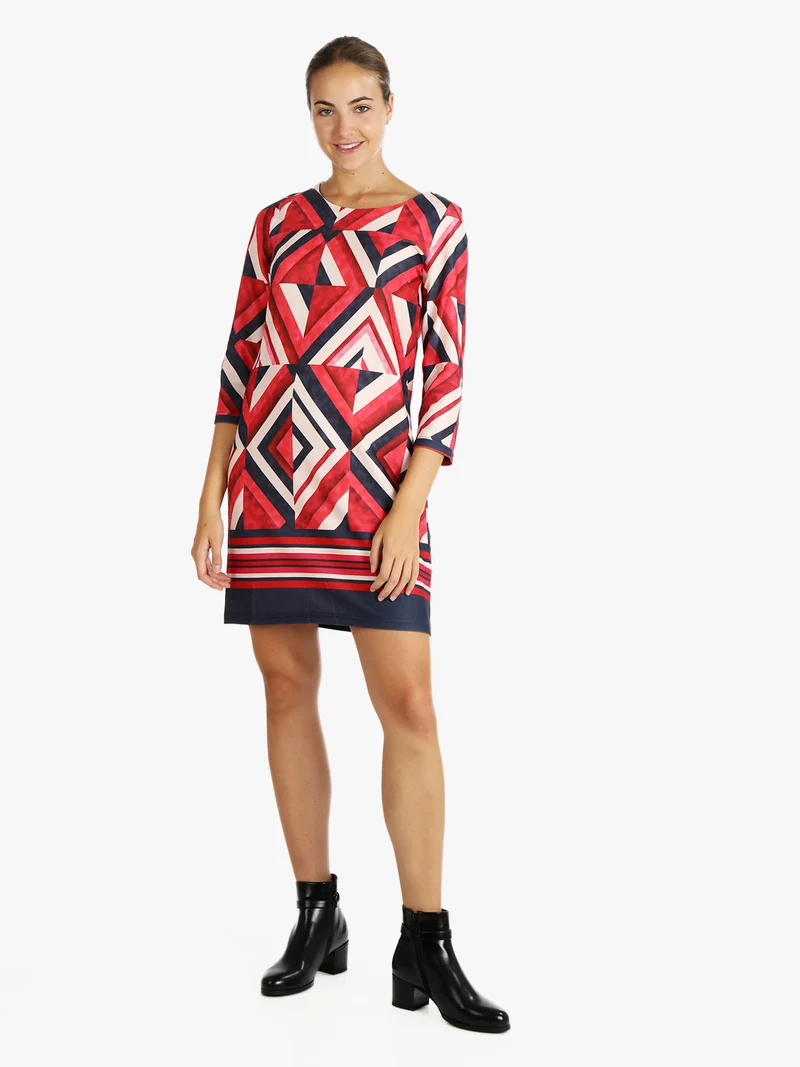Vestito donna manica lunga con stampa - rosso