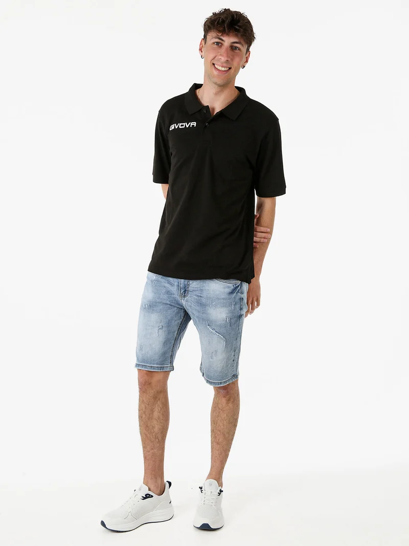 Polo da uomo in cotone piquet a maniche corte - nero