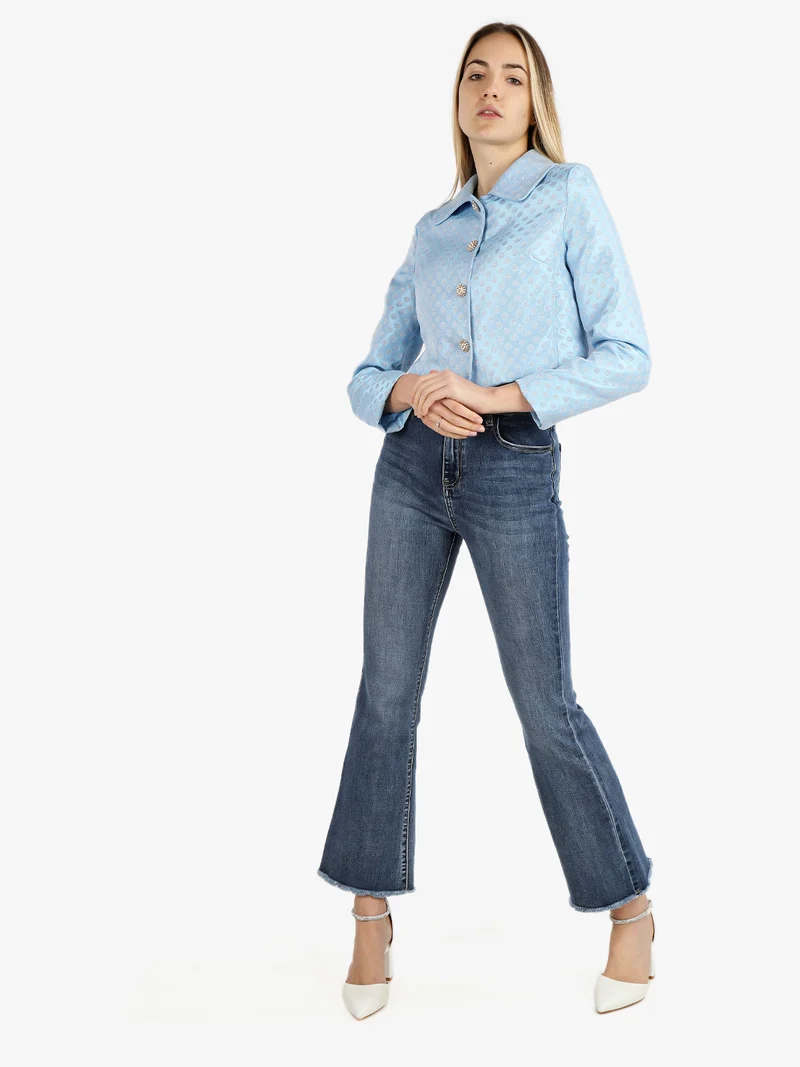 Giacca donna corta con bottoni gioiello - azzurro