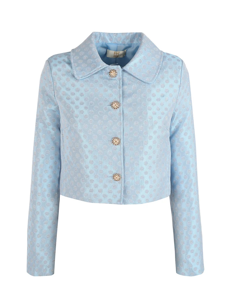 Giacca donna corta con bottoni gioiello - azzurro