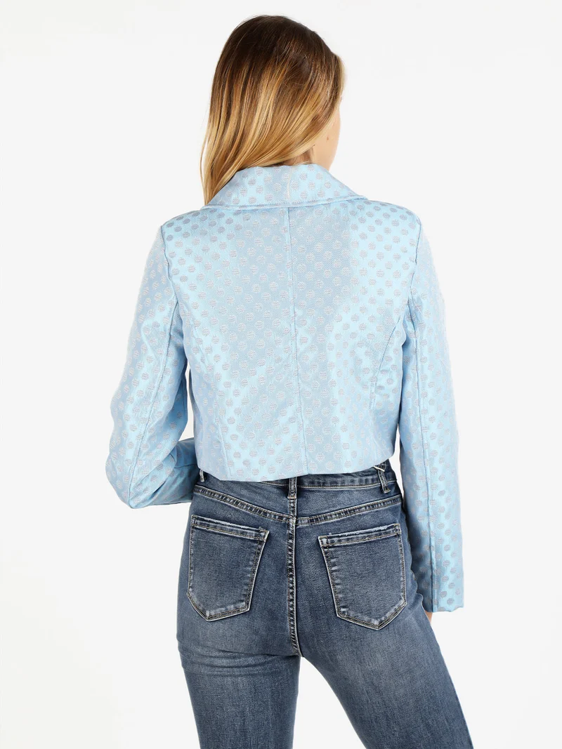 Giacca donna corta con bottoni gioiello - azzurro