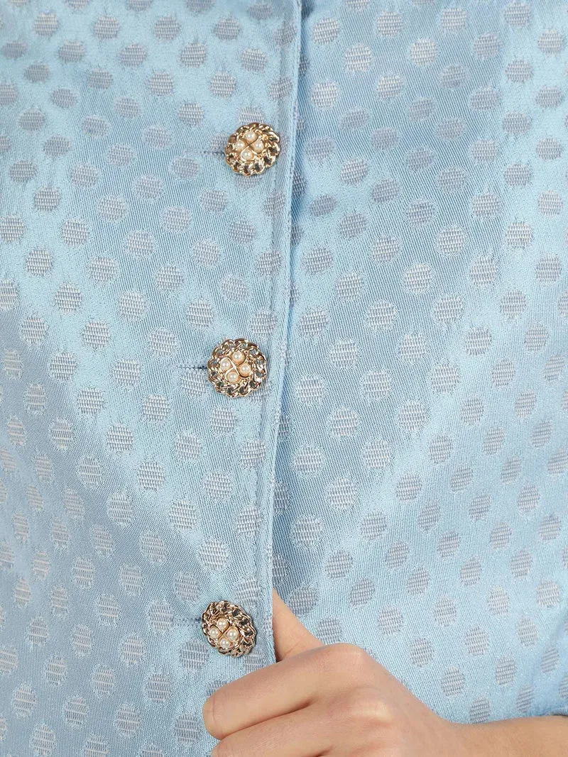 Giacca donna corta con bottoni gioiello - azzurro