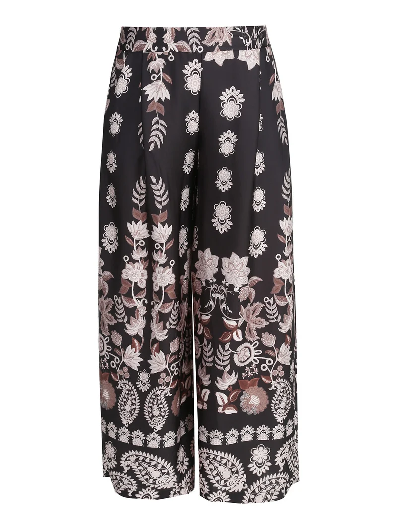 Pantaloni donna effetto raso con stampe - nero