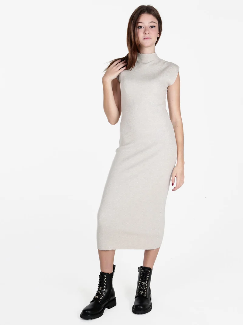 Abito lungo da donna smanicato in maglia - beige