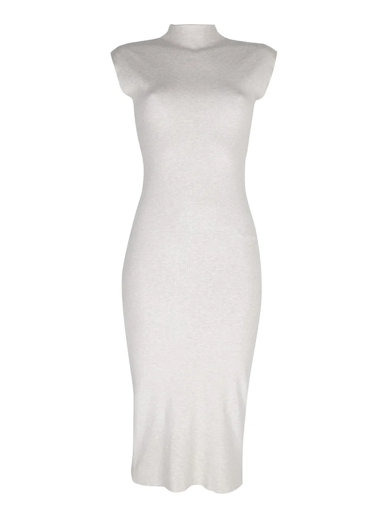 Abito lungo da donna smanicato in maglia - beige