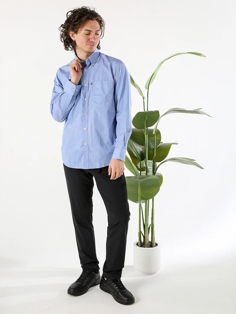 Camicia da uomo in cotone a maniche lunghe con stampa texture - blu