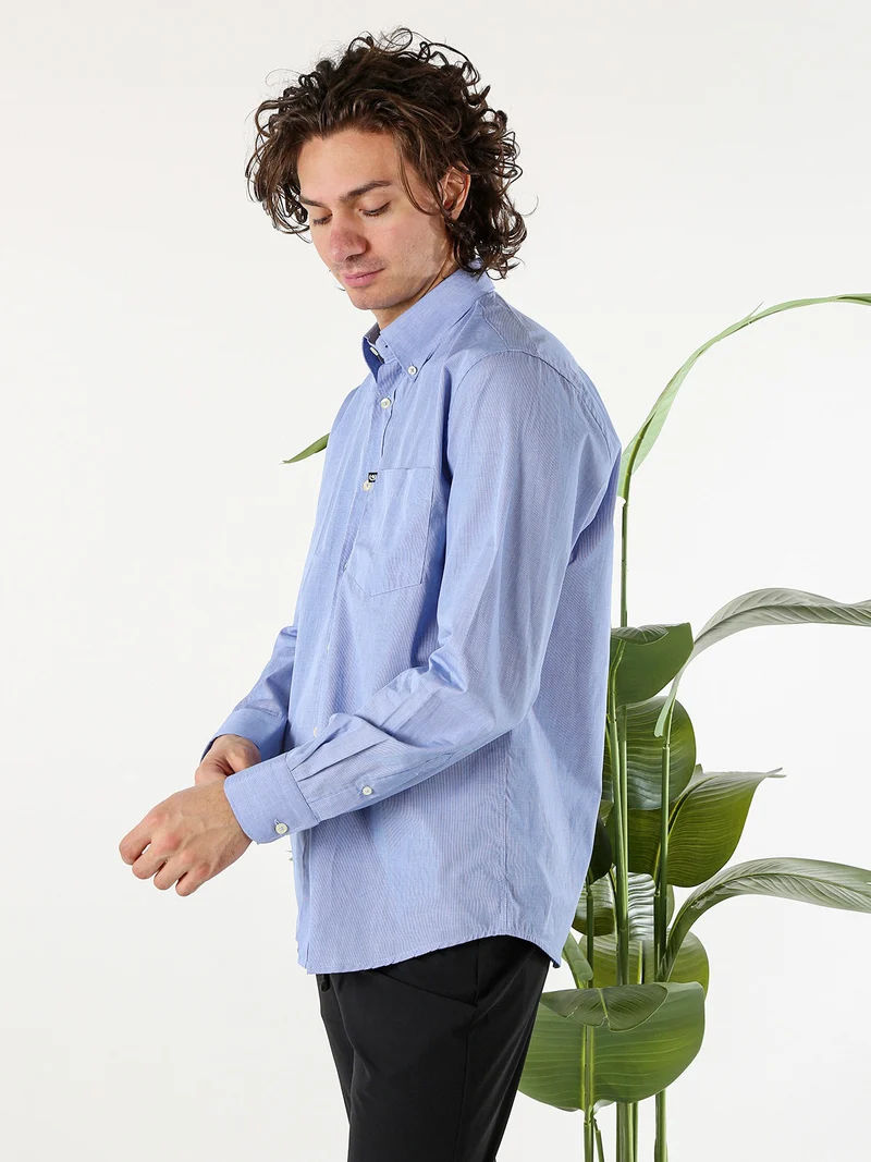 Camicia da uomo in cotone a maniche lunghe con stampa texture - blu