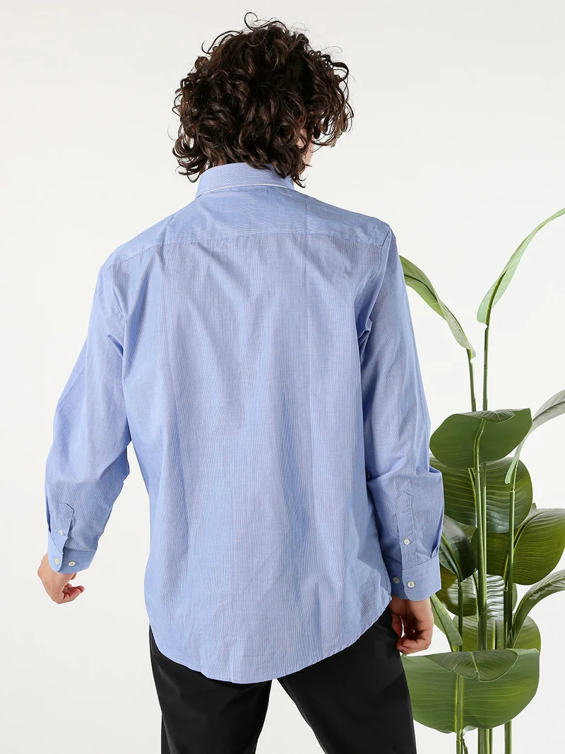 Camicia da uomo in cotone a maniche lunghe con stampa texture - blu