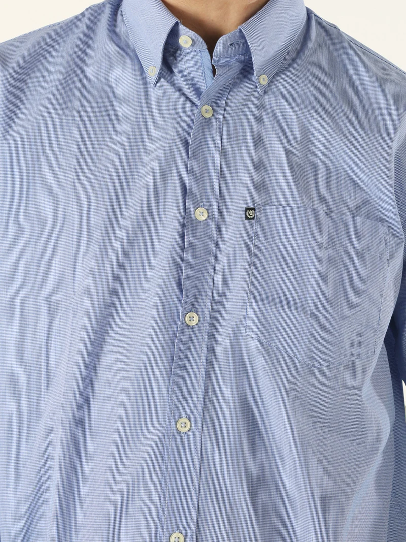 Camicia da uomo in cotone a maniche lunghe con stampa texture - blu