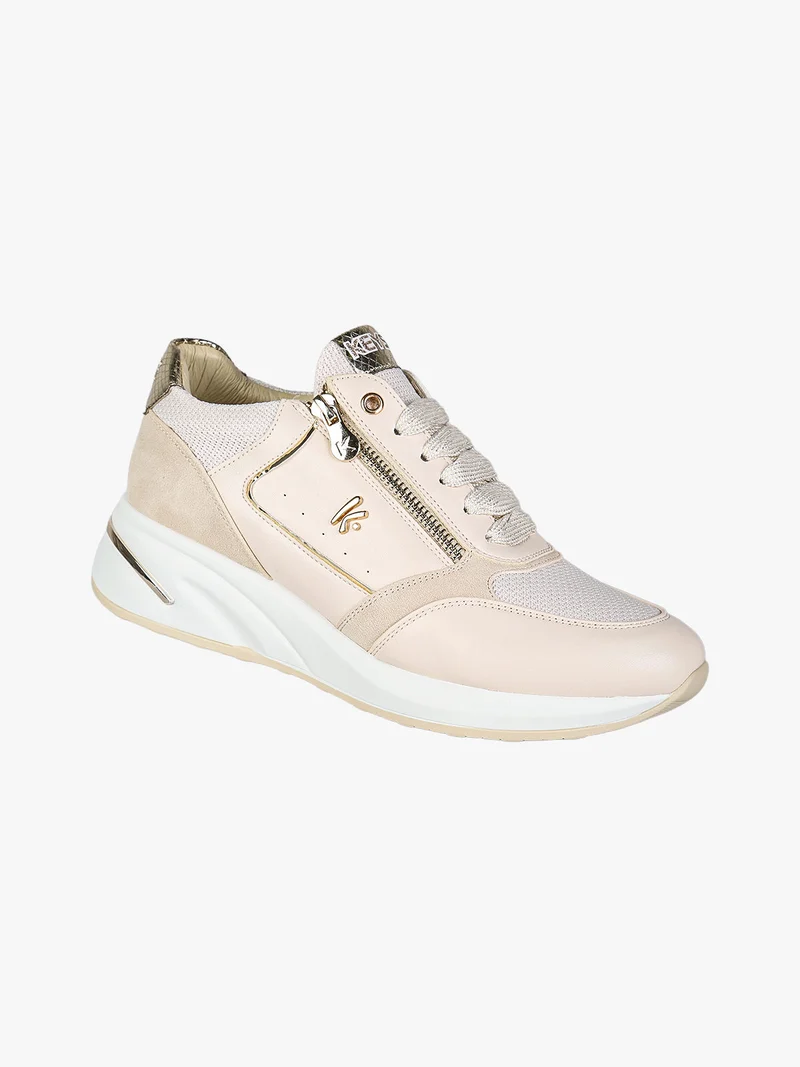 Sneakers donna con zeppa e zip - panna