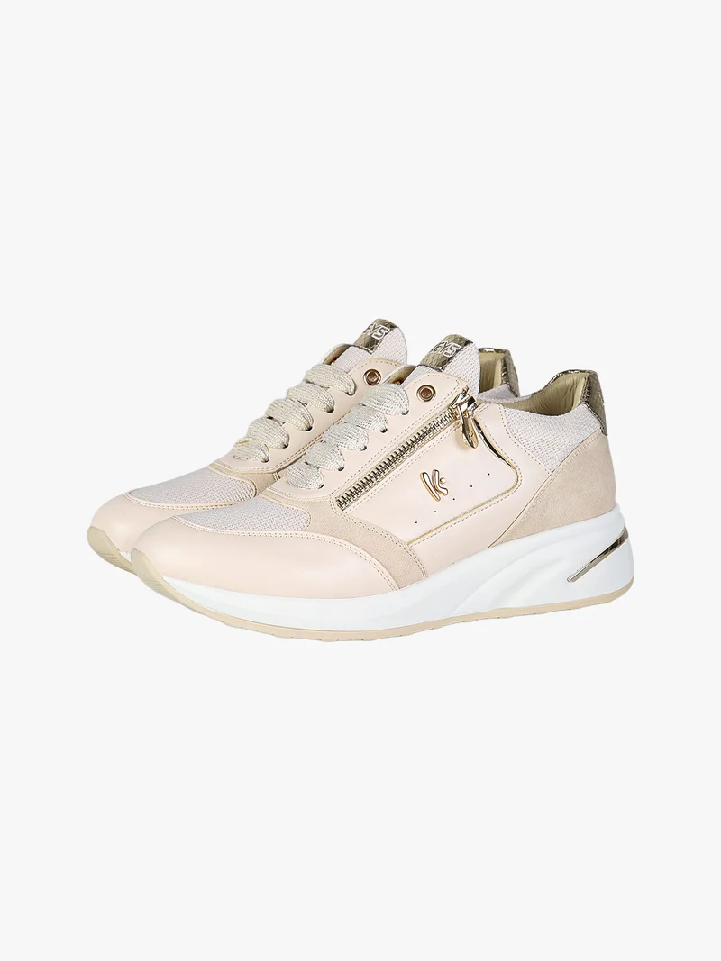 Sneakers donna con zeppa e zip - panna