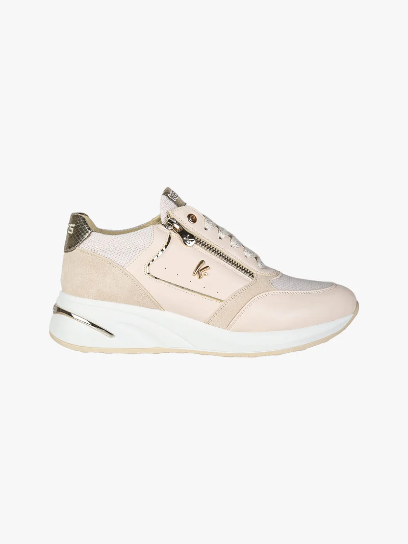 Sneakers donna con zeppa e zip - panna