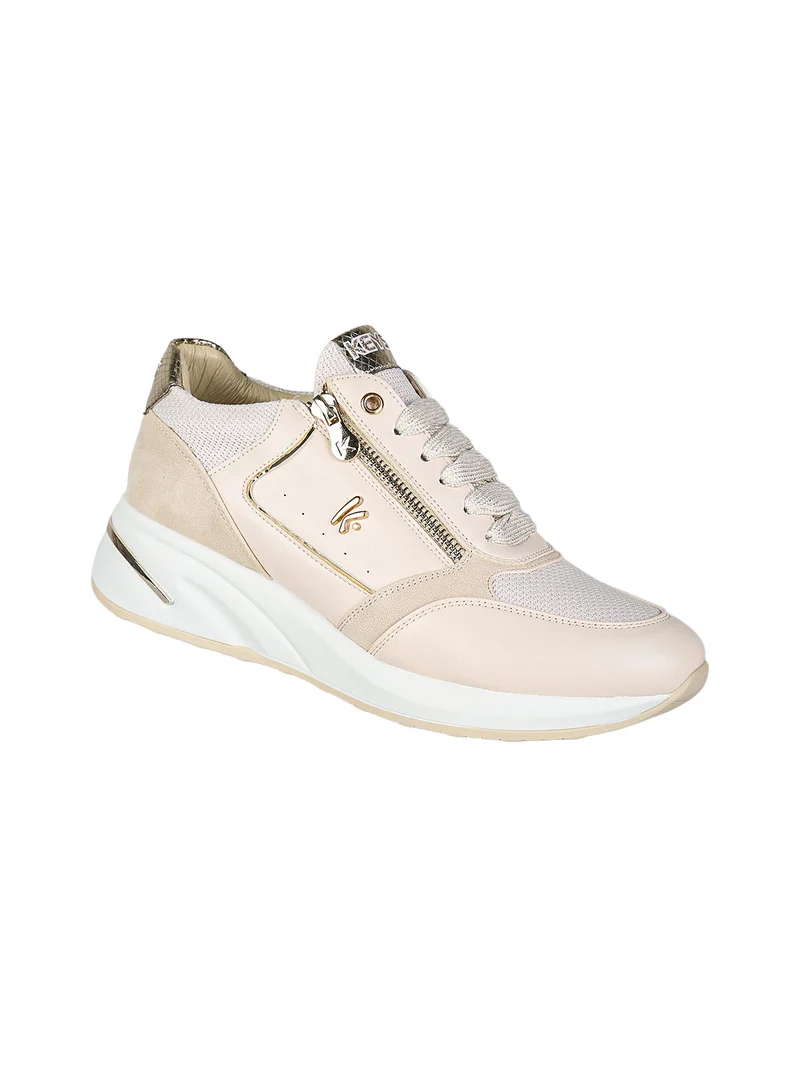 Sneakers donna con zeppa e zip - panna