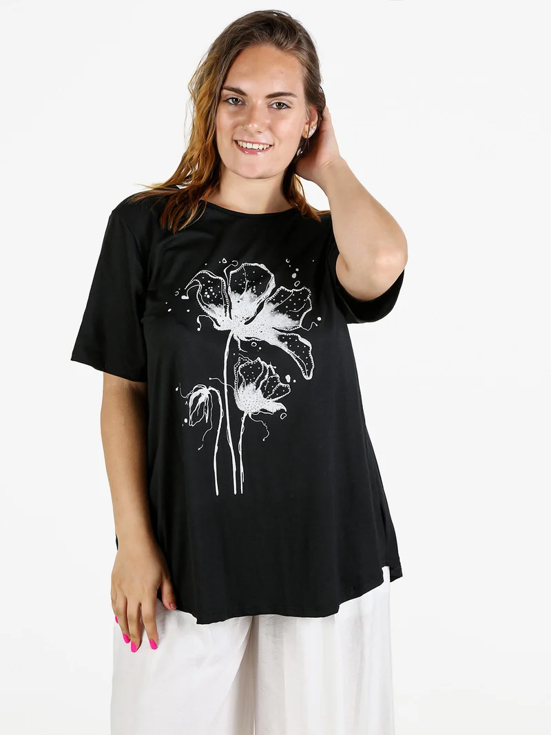 T-shirt donna oversize con strass