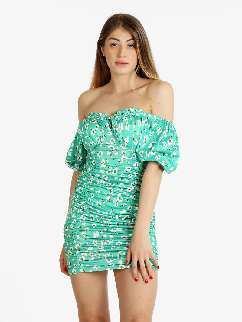 Abito donna a tubino drappeggiato con stampa - verde