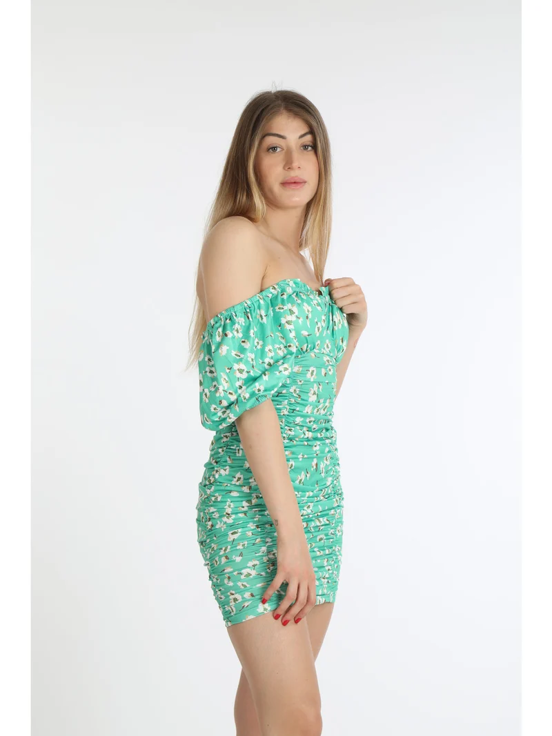Abito donna a tubino drappeggiato con stampa - verde