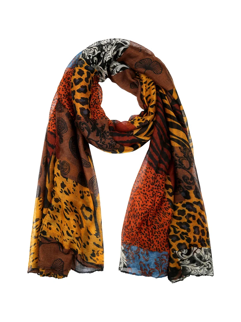 Sciarpa donna leggera con stampe - senape