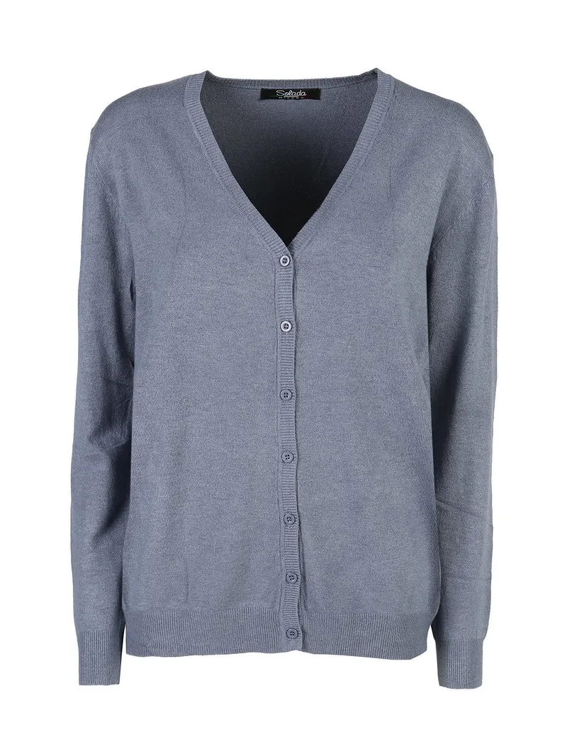 Cardigan donna in maglia con bottoni - jeans