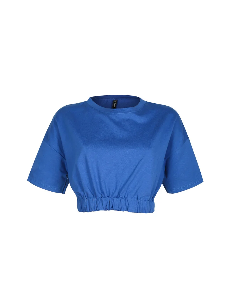 Felpa cropped donna manica corta - blu