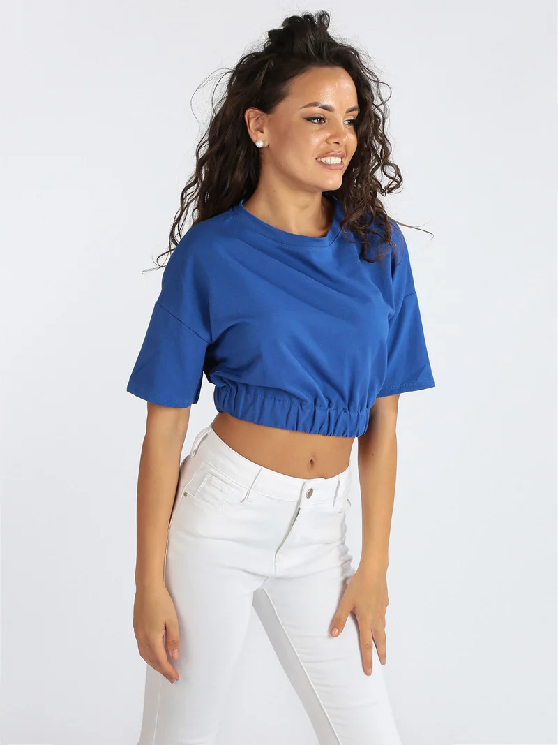 Felpa cropped donna manica corta - blu