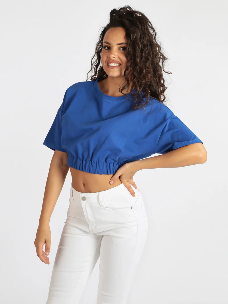 Felpa cropped donna manica corta - blu