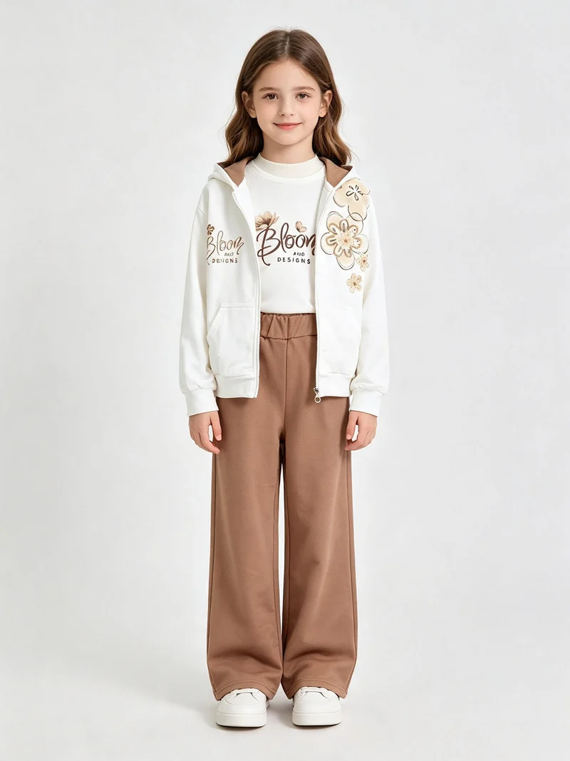 Completo tuta 3 pezzi da bambina con cappuccio e zip - bianco