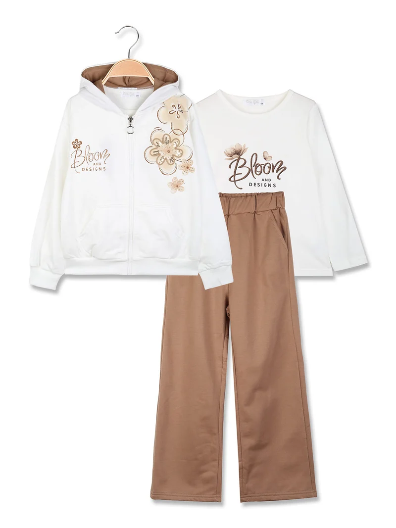 Completo tuta 3 pezzi da bambina con cappuccio e zip - bianco