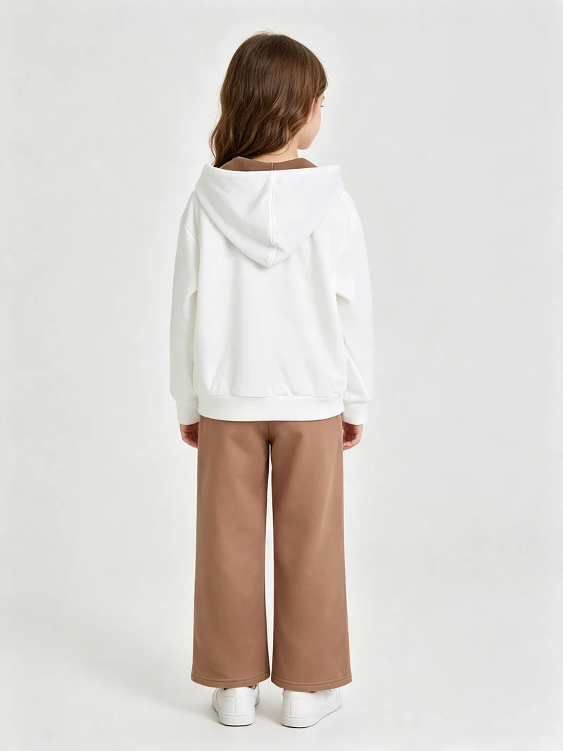 Completo tuta 3 pezzi da bambina con cappuccio e zip - bianco