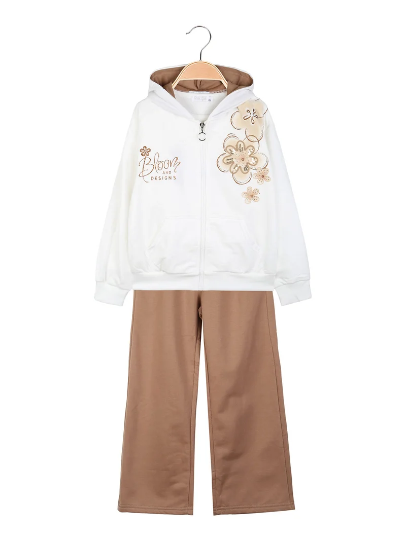 Completo tuta 3 pezzi da bambina con cappuccio e zip - bianco