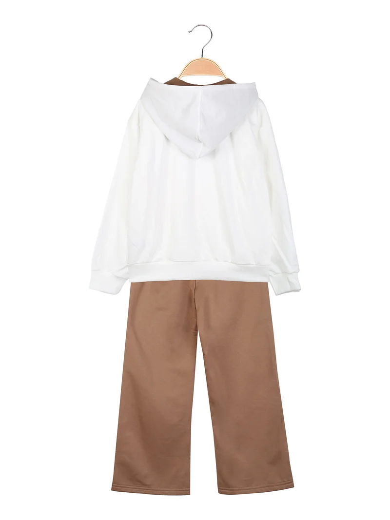 Completo tuta 3 pezzi da bambina con cappuccio e zip - bianco
