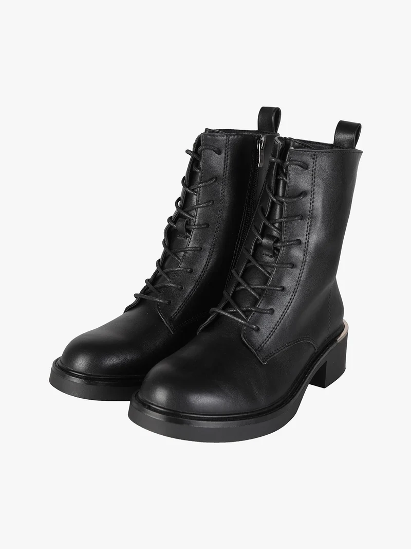 Anfibi donna stringati con zip - nero