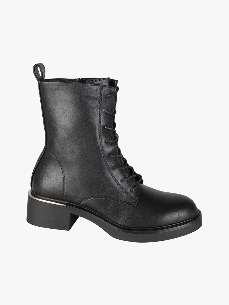 Anfibi donna stringati con zip - nero