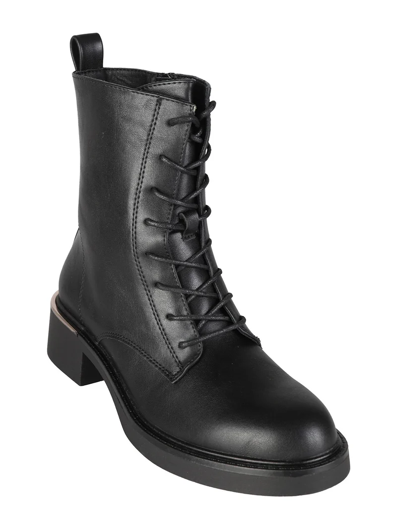 Anfibi donna stringati con zip - nero