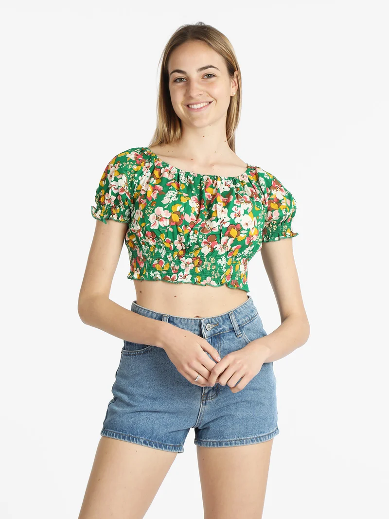 Blusa a fiori cropped donna - verde