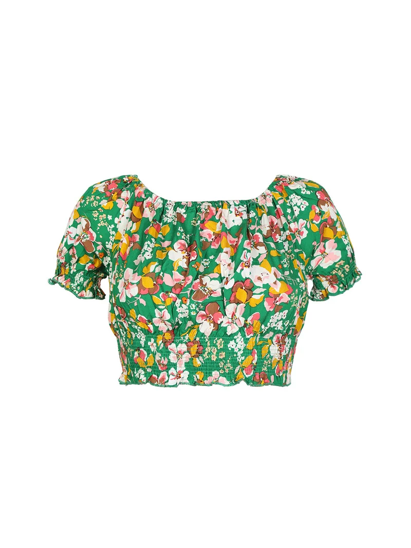 Blusa a fiori cropped donna - verde