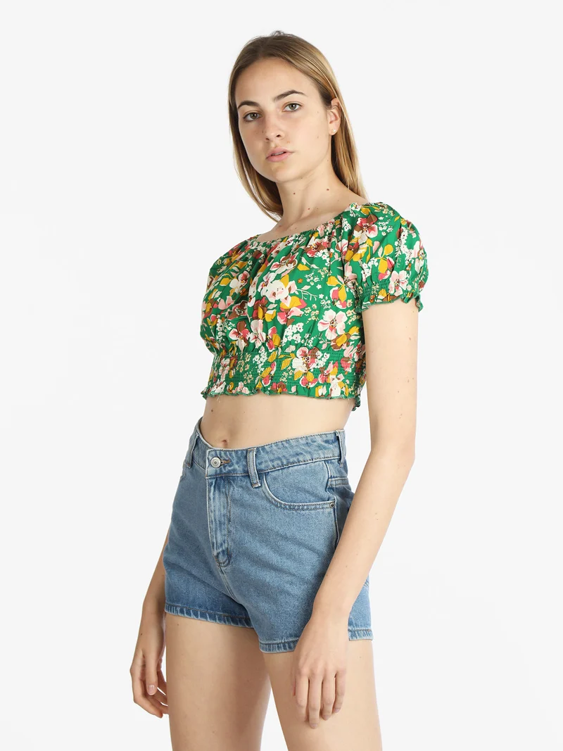 Blusa a fiori cropped donna - verde