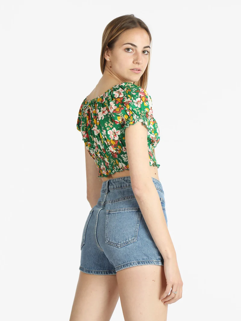 Blusa a fiori cropped donna - verde