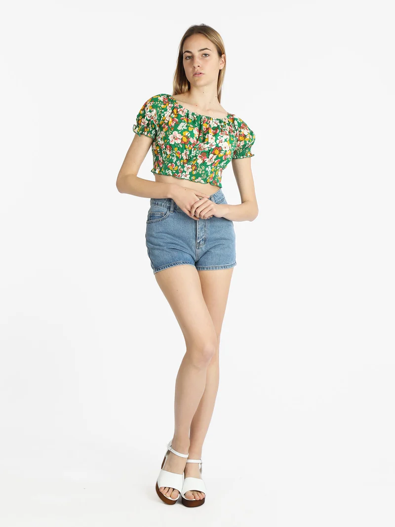 Blusa a fiori cropped donna - verde