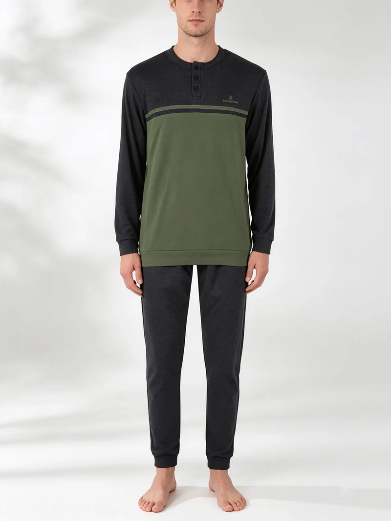 Pigiama lungo da uomo in cotone interlock - verde