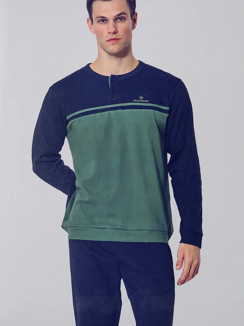 Pigiama lungo da uomo in cotone interlock - verde