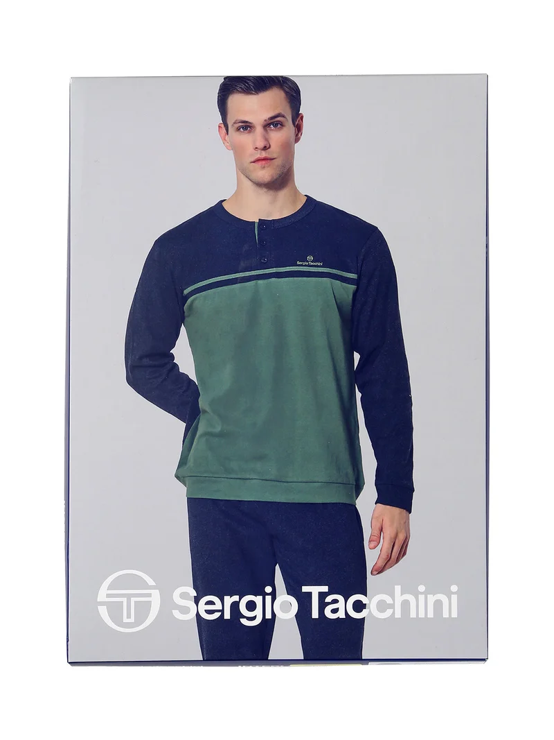 Pigiama lungo da uomo in cotone interlock - verde