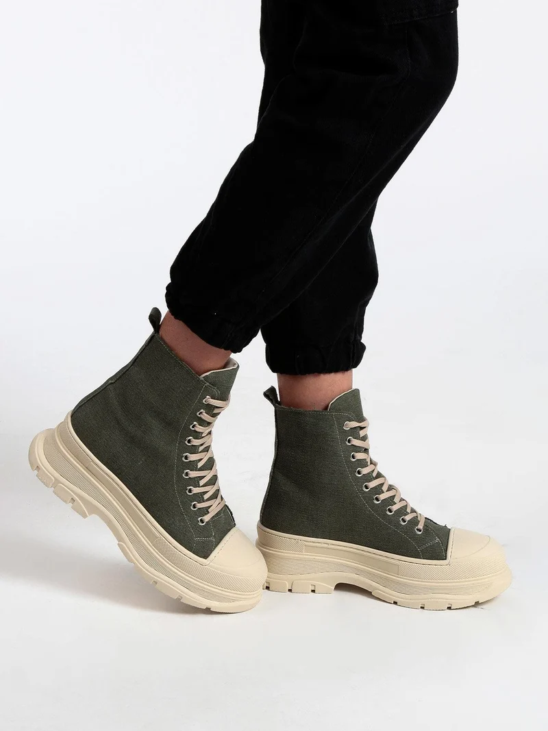Genny Sneakers alta in tela con platform - verde
