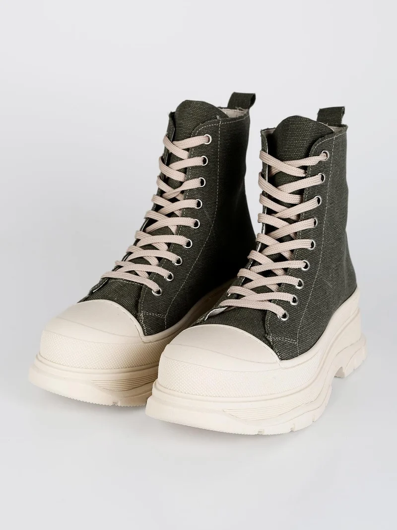 Genny Sneakers alta in tela con platform - verde