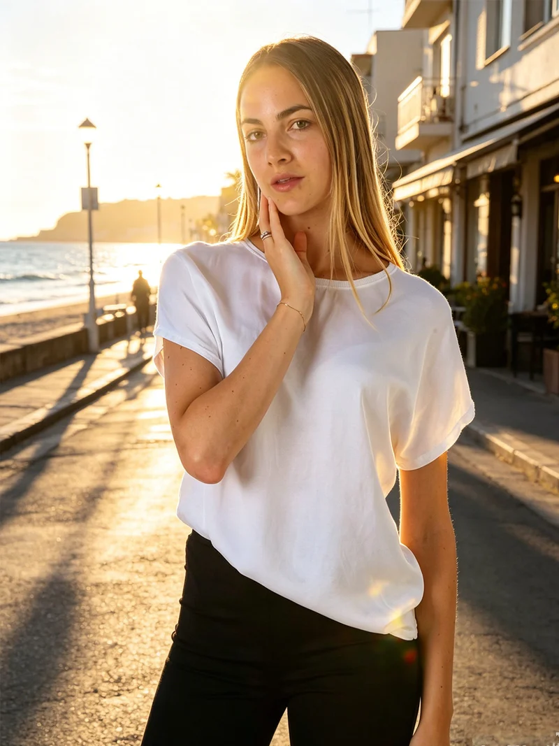 T-shirt donna in viscosa e seta - bianco