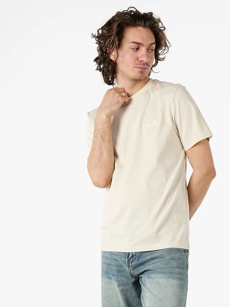 T-shirt girocollo da uomo in cotone con logo - beige