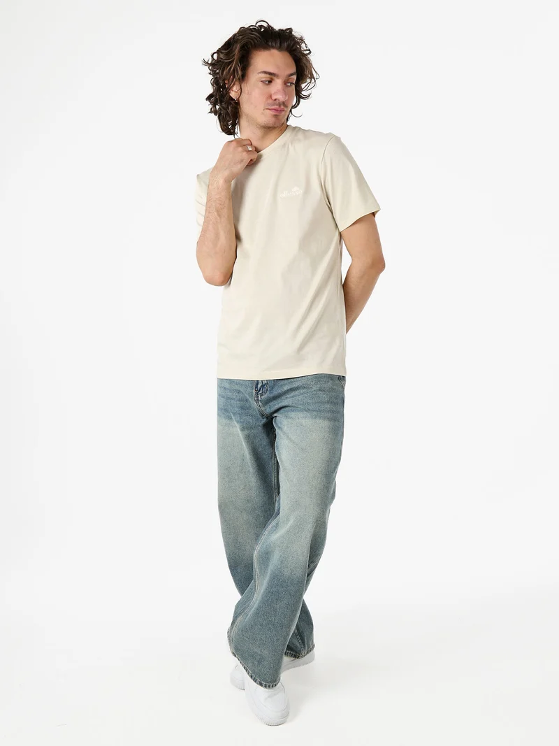T-shirt girocollo da uomo in cotone con logo - beige