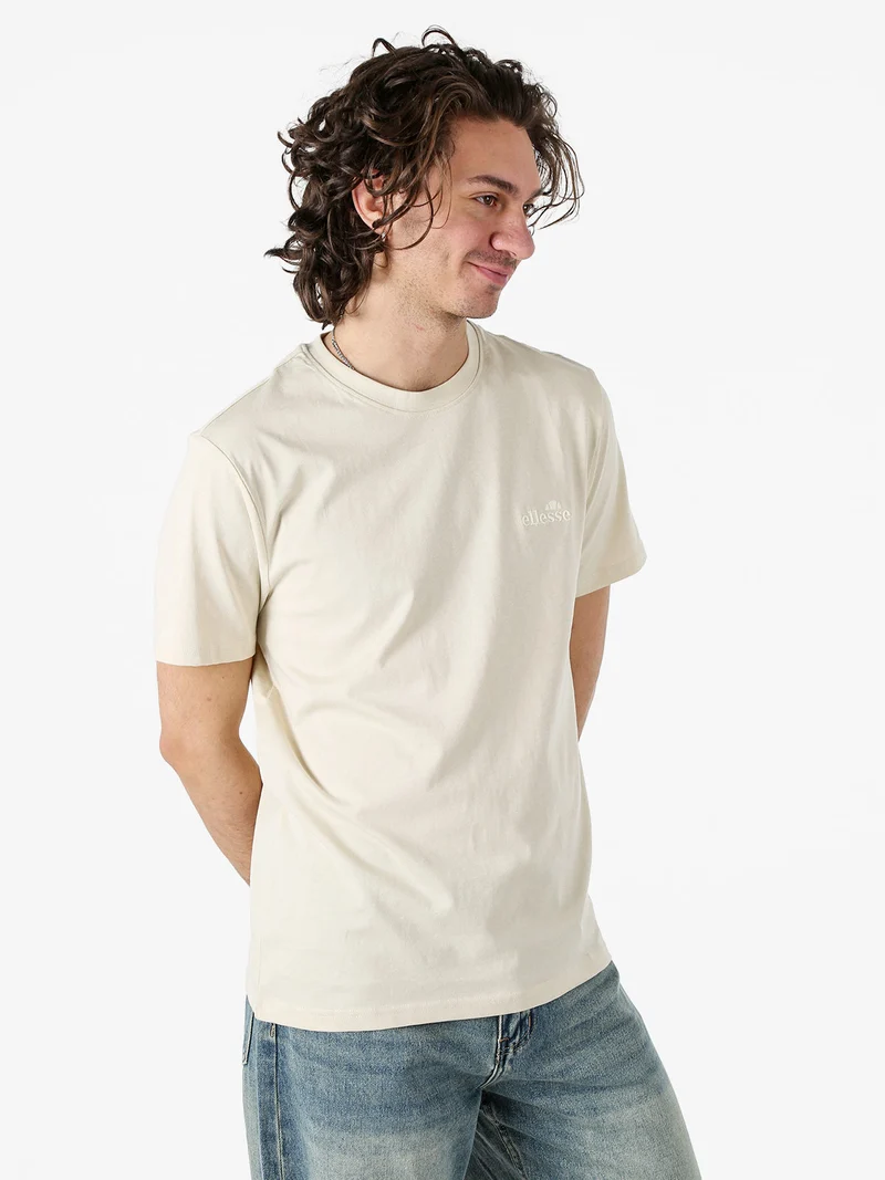 T-shirt girocollo da uomo in cotone con logo - beige