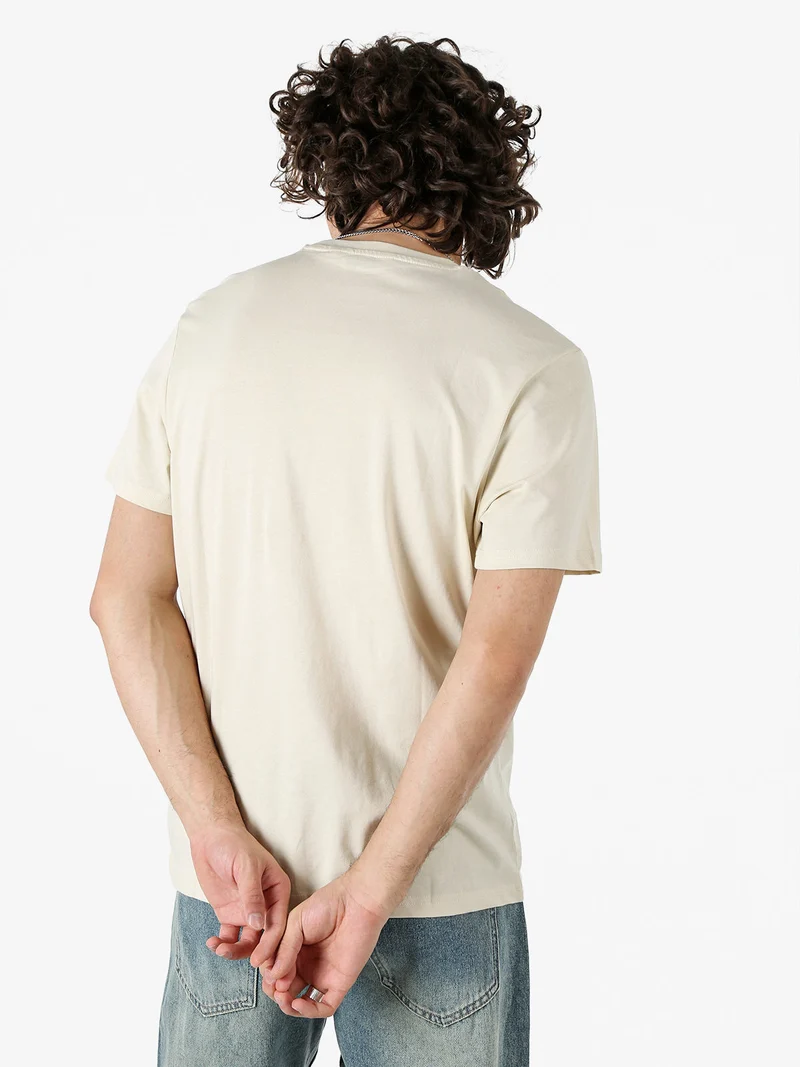 T-shirt girocollo da uomo in cotone con logo - beige