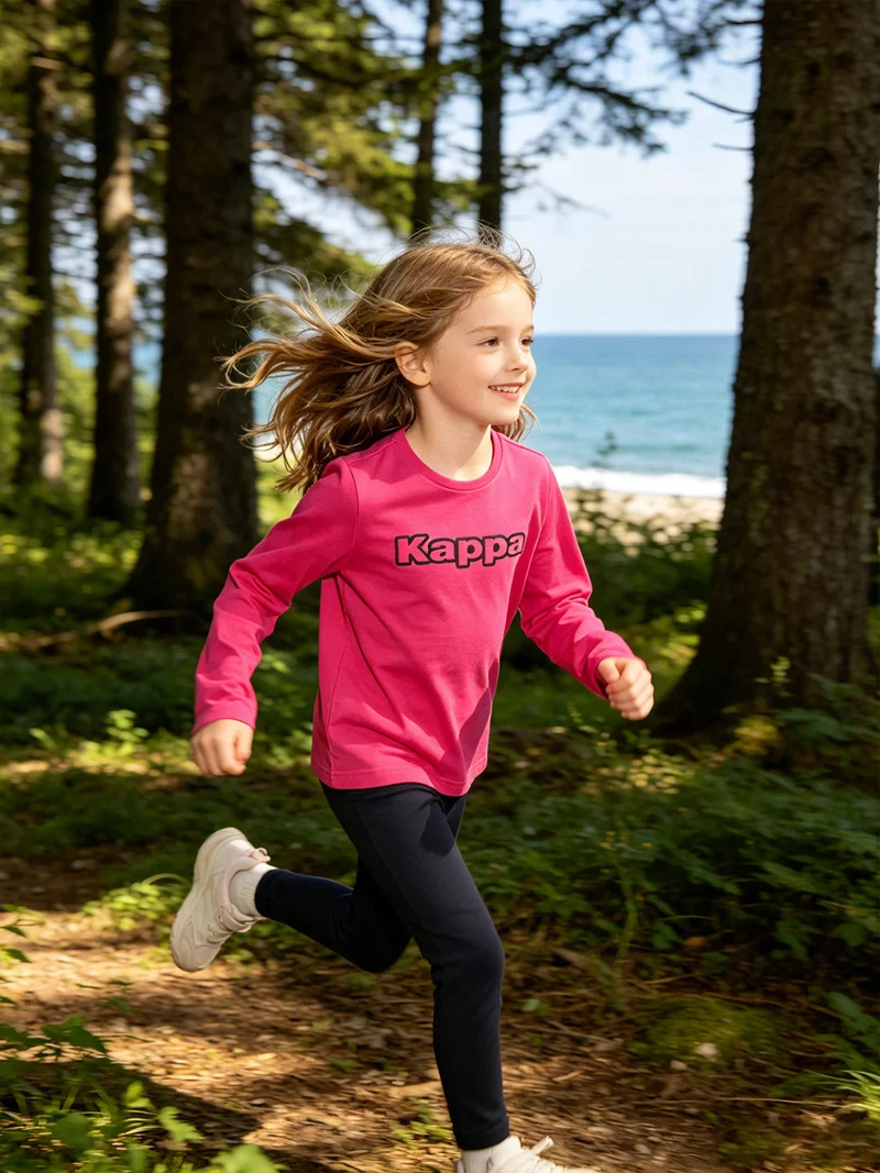 T-shirt girocollo a maniche lunghe da ragazza con logo - fucsia