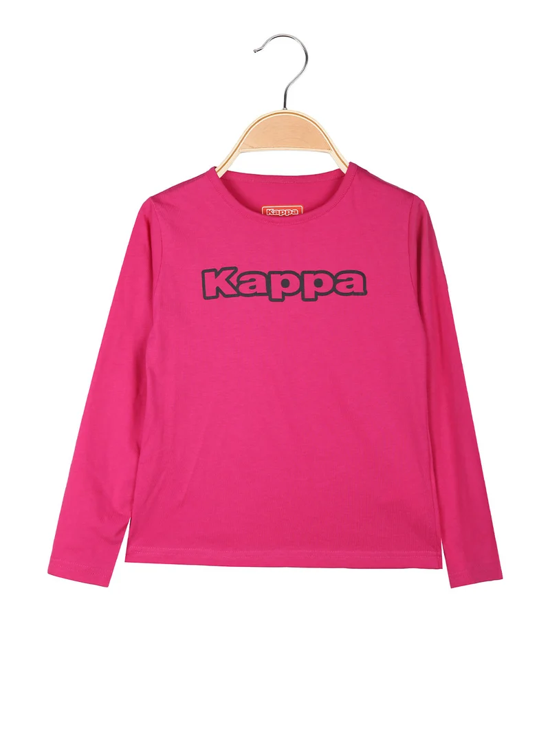 T-shirt girocollo a maniche lunghe da ragazza con logo - fucsia